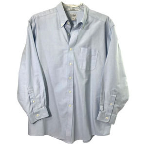 LL‎ Bean Mens Shirt 17.5 33 Blue Career Long Sleeve Monogrammed Cuff BAC